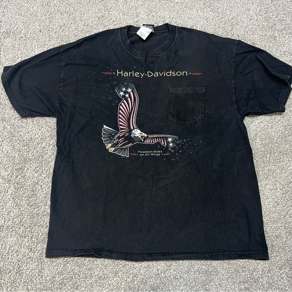Harley-Davidson Other - Vtg Harley Davidson Shirt Adult XL Black Eagle Freedom Rides Pocket Y2K 2001